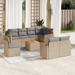9 Pcs conjunto de sofás p/ jardim com almofadões vime PE bege