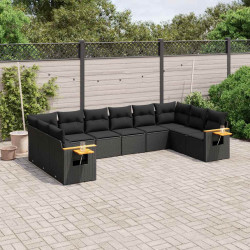 10 Pcs conjunto sofás de jardim c/ almofadões vime PE preto