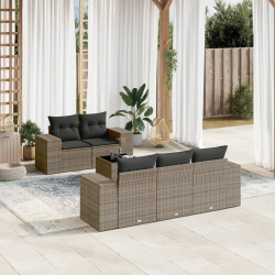 6 Pcs conjunto sofás de jardim com almofadões vime cinzento