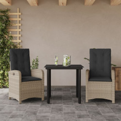 3 Pcs conjunto de jantar p/ jardim c/ almofadões cinzento claro