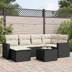 7 Pcs conjunto de sofás p/ jardim c/ almofadões vime PE preto