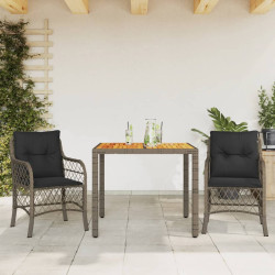 3 Pcs conjunto bistrô com almofadões vime PE cinza