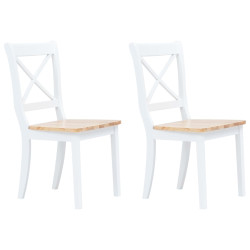 Cadeiras de jantar 2pcs seringueira maciça branco/madeira clara