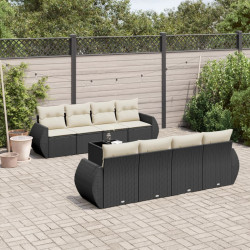 9 Pcs conjunto de sofás p/ jardim c/ almofadões vime PE preto