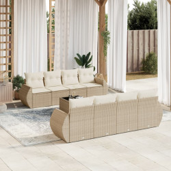 9 Pcs conjunto de sofás p/ jardim com almofadões vime PE bege