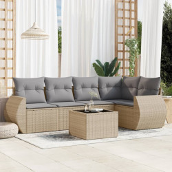 6 Pcs conjunto de sofás p/ jardim com almofadões vime PE bege