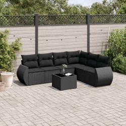 7 Pcs conjunto de sofás p/ jardim c/ almofadões vime PE preto
