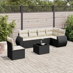 7 Pcs conjunto de sofás p/ jardim c/ almofadões vime PE preto