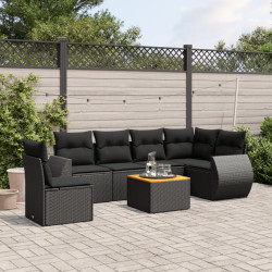 7 Pcs conjunto de sofás p/ jardim c/ almofadões vime PE preto