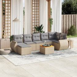 8 Pcs conjunto de sofás p/ jardim com almofadões vime PE bege