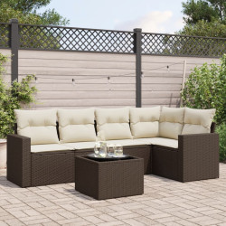 6 Pcs conjunto de sofás jardim c/ almofadões vime PE castanho