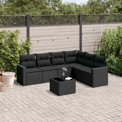 7 Pcs conjunto de sofás p/ jardim c/ almofadões vime PE preto