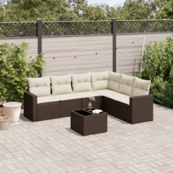 7 Pcs conjunto de sofás jardim c/ almofadões vime PE castanho