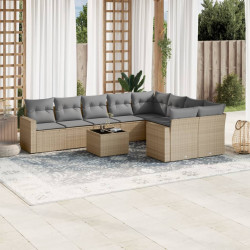 10 Pcs conjunto de sofás p/ jardim com almofadões vime PE bege