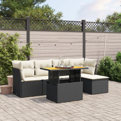 6 Pcs conjunto sofás de jardim c/ almofadões vime PE preto
