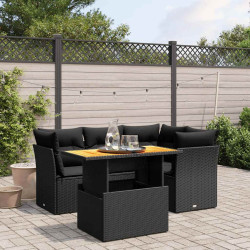 5 Pcs conjunto sofás de jardim com almofadões vime PE preto