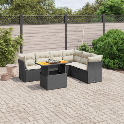 7 Pcs conjunto de sofás p/ jardim c/ almofadões vime PE preto