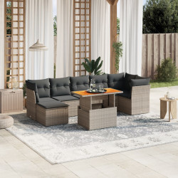 8 Pcs conjunto sofás de jardim c/ almofadões vime PE cinzento