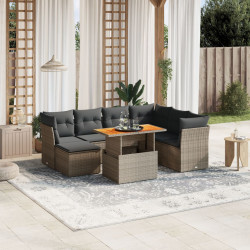 8 Pcs conjunto sofás de jardim c/ almofadões vime PE cinzento