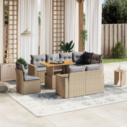 9 Pcs conjunto de sofás p/ jardim com almofadões vime PE bege