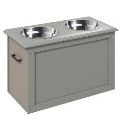 Comedouro elevado para cães com 2 tigelas de aço inoxidável e espaço de armazenamento oculto 60x30x41 cm cinzento
