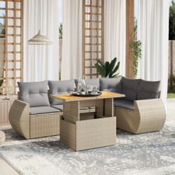 6 Pcs conjunto de sofás p/ jardim com almofadões vime PE bege