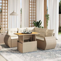 6 Pcs conjunto de sofás p/ jardim com almofadões vime PE bege