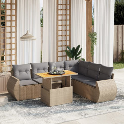 7 Pcs conjunto de sofás p/ jardim com almofadões vime PE bege