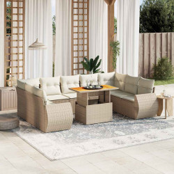 10 Pcs conjunto de sofás p/ jardim com almofadões vime PE bege