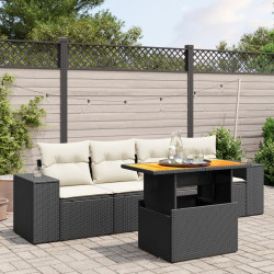 5 Pcs conjunto sofás de jardim com almofadões vime PE preto