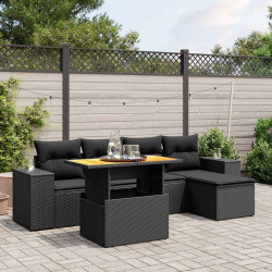 6 Pcs conjunto sofás de jardim c/ almofadões vime PE preto