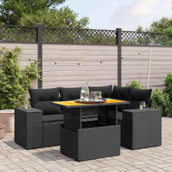 5 Pcs conjunto sofás de jardim com almofadões vime PE preto