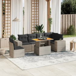 7 Pcs conjunto sofás p/ jardim c/ almofadões vime PE cinzento