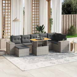 8 Pcs conjunto sofás de jardim c/ almofadões vime PE cinzento