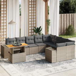 10 Pcs conjunto sofás de jardim c/ almofadões vime PE cinzento