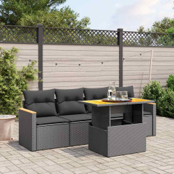 5 Pcs conjunto sofás de jardim com almofadões vime PE preto