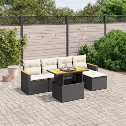 6 Pcs conjunto sofás de jardim c/ almofadões vime PE preto