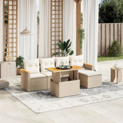 6 Pcs conjunto de sofás p/ jardim com almofadões vime PE bege