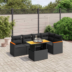 6 Pcs conjunto sofás de jardim c/ almofadões vime PE preto