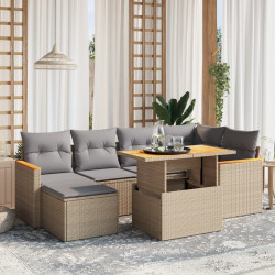 7 Pcs conjunto de sofás p/ jardim com almofadões vime PE bege