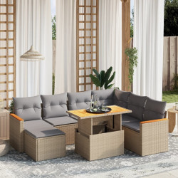 8 Pcs conjunto de sofás p/ jardim com almofadões vime PE bege