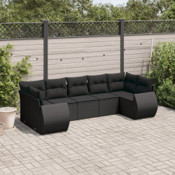 7 Pcs conjunto de sofás p/ jardim c/ almofadões vime PE preto