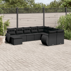 10 Pcs conjunto sofás de jardim c/ almofadões vime PE preto