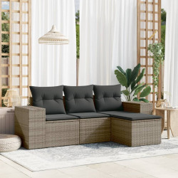 4 Pcs conjunto sofás de jardim c/ almofadões vime PE cinzento