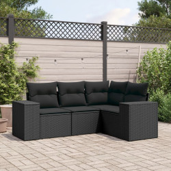 4 Pcs conjunto de sofás para jardim c/ almofadões vime PE preto