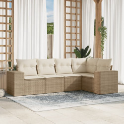 5 Pcs conjunto de sofás p/ jardim com almofadões vime PE bege