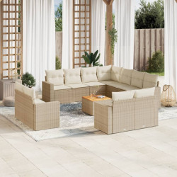 12 Pcs conjunto de sofás p/ jardim com almofadões vime PE bege