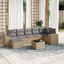 8 Pcs conjunto de sofás p/ jardim com almofadões vime PE bege