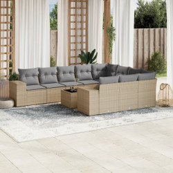 11 Pcs conjunto sofás de jardim c/ almofadões vime PE bege