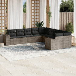 10 Pcs conjunto sofás de jardim c/ almofadões vime PE cinzento